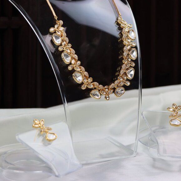 Graceful Brass Kundan Necklace & Earrings Set, JP43 - Picture 6 of 12